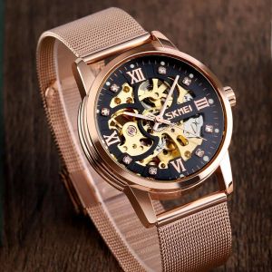 Watches 2020 Automatic Watch Men Mechanical Creative Wristwatches Mens Gear Hollow Art Dial Strainless Steel Strap Montre Homme SKMEI
