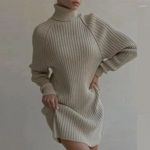 Casual klänningar stickade långärmad kort mode turtleneck tröja klänning för kvinnors kontor lady höst vinter tjockare lös 30175