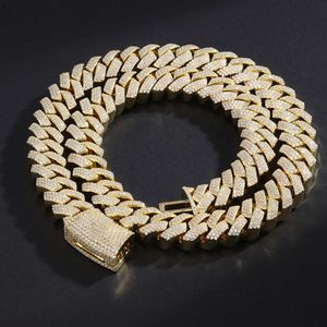 Hip Hop Jewelry Custom VVS Lab Diamond Mossinate Chain Men 14k Gold Vermeil 15mm Prong Cuban Rink Chain Moissanite