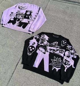 Herren -T -Shirts Y2K Gothic Pullover Frauen Harajuku Übergroße Sweatshirt Männer Anime Strickwear Stickoden Pullover Kpop Fashion Top Streetwear