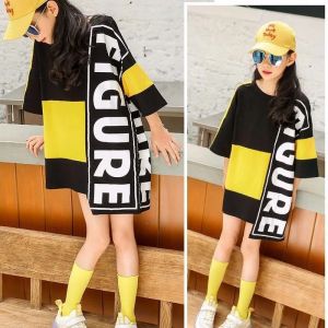 T-shirts New Midlength Letter Color Matching T Shirt Girls Clothes Streetwear Baby Shirts Oneck Teens Girl Tops Cartoon Casual Tshirt