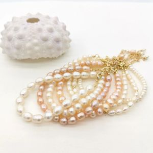 Strands Vero braccialetto di perle d'acqua dolce Naturale Posa Naturale Delicato magneti a magneti pieni di oro 14K per donna Bracciale per gioielli fine