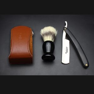 Blad Japan 440C Vintage Razor Set Brush Men's Sharp Razor Barber Shop Head Shaving Knife Carbon Steel Straight Razor Wood Handle