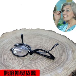 Yeni orta yaşlı ve yaşlı döndürülebilir katlanabilir okuma gözlükleri tek çerçeve kadın tek taraflı makyaj