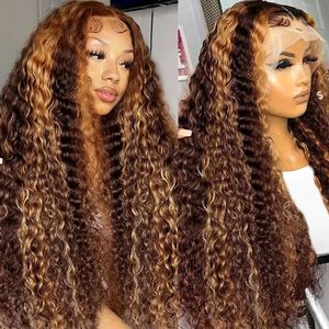 Melodie 220% HD Curly 40 Highlight Deep Wave Glueless Ready to Wear Ombre 13x6 Spets Front Human Hair Wigs 13x4 Frontal Wig 240408