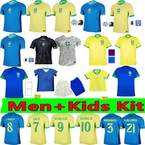 Бразилия высококачественные продукты футбол Джерси Copa America Кубок Neymar Vini Jr Kids Man Set Set Brasil сборная футбольная рубашка 24/25 Home Away Rodrygo Martinelli