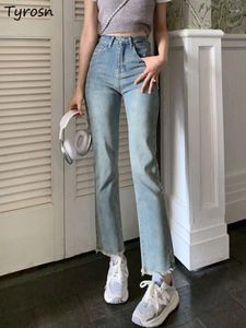 Kvinnors jeans raka kvinnor grundläggande enkla rena all-match studenter ankel längd fritid koreansk stil klassisk empire mode denim sommaren