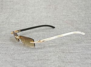 White Black Vintage Buffalo Rhinestone Horn Rimless Sunglasses Men Wood Sun Glasses Metal Frame Shades for Summer Club Eyewear CH07976909