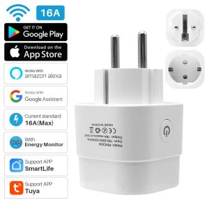 Plugs 16a tuya wifi smart plug plug eu soquete inteligente soquete com monitor de potência smart vida app controle remoto suporte google home Alexa