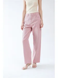 Women's Jeans Women Sweet Pink High Waist Mop Pants 2024 Summer Ladies Ragged Loose Fit Wide Leg Zipper Trousers With Pockets