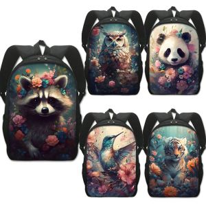 Mochilas Animais Tigre Raccoon Owl Print Backpack Men Men Men Men fofo Panda Student School School For Kids Bookbag Laptop Daypack Rucks Macks Presente