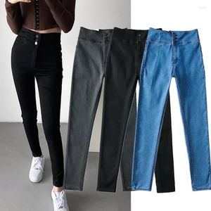 Jeans feminino Elmsk High Street Buttons de peito único Ponta de jeapis de jeapis Women Super Skinny Push Up Up