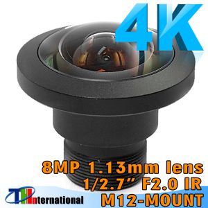 Lente 4K da 8 MP Pesceye Lens 1,13 mm Lens M12 Monte 1/2,7 pollici 220 gradi F2.0 per fotocamera 4K IMX178/IMX226 16: 9 Sensore