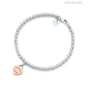 Bracciale di tiffanyjewelry 100% 925 Silver Fashion Round Bead Love Bracciale a forma di cuore Femmina Female Assistenti al fondo d'argento per la fidanzata Souvenir Gift 6597