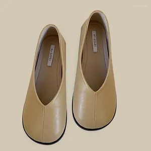 Casual Shoes Japanese Style Round Toe Loafers Soft Leather Flats Ballet Solid Slip-On Dress