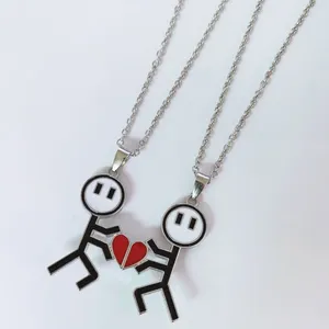 Chains Fashion Cute Funny Cartoon Matchman Magnetic Attraction Couple Necklace Friendship Heart Pendant Valentine Day Gift