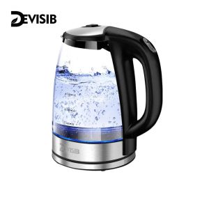 Purificadores Devisib Kettle Electric Tea Kettle para água fervente Filtro de aço inoxidável 2L/2200W Água quente Abertura larga Abertura automática desligada