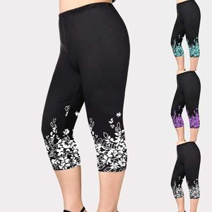 Plus -Size -Kleider Sommer Neu Freizeit Sport Yoga Capri Womens Plus Size Printed Long Legs Elastic Taille geschnitten