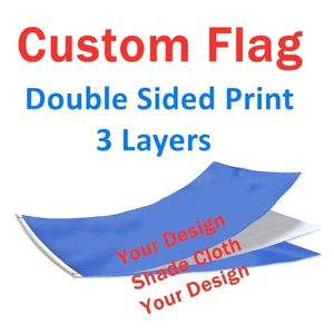 Bandeira de dupla face personalizada 3 camadas e um tecido de bloqueio no meio de qualquer tamanho Banner Flying Printing Digital Polyster Adver 240407