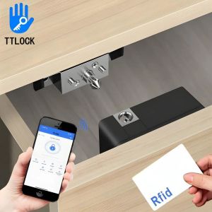 Control Smart NFC RFID Electronic Cabinet Lock Hidden DIY RFID Cabinet Locks Ttlock App Unlock for Double Door Cabinet Drawer Wood