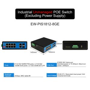 コントロール12ポートギガビットポースイッチインダストリアルポーイーサネットスマートファイバーポースイッチ8*POE+2*RJ45+2*SFPポート802.3AF /AT /IP40