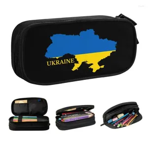Kosmetiska väskor Ukraina flaggkarta MAP PENCIL FALL FÖR BOY GIRL STOR CAPACITY PEN BOX BAG STACHERY