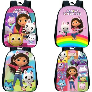 Sırt çantaları anime Gabby's Dollhouse Kids Backpacks Karikatür Gabby Cat Anaokulu Sırt Çantası Erkek Kızlar Okul Çantaları Tollder Tolder Okul Öncesi Rusksack