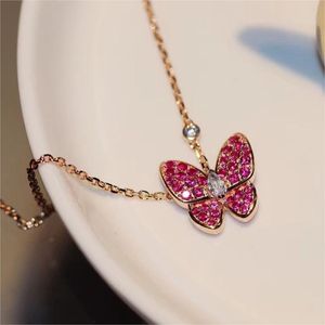 luxury brand cute butterfly designer necklaces for women sweet pink crystal stone short choker necklace rings bracelets earrings top grade jewelry gift