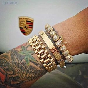 3pcs/set Imperial Crown King Mens Bracelet Pave Cz Gold Bracelets for Men Luxury Charm Fashion Cuff Bangle Birthday Jewelry