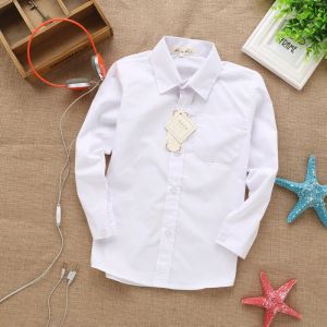 T-Shirts neuer Stil Spitze Baumwolle Feste weiße Baby Kinder Jungen Bluse weiße Hemden mit langen Ärmeln für Kinder Jungen Weihnachtsgeschenk