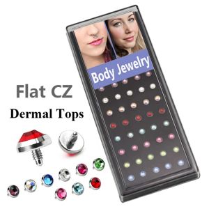 Smycken 40 -stycken/låda platt CZ Crystal Dermal Anchor Tops med 16 g tråd hud piercing smycken blandade färger