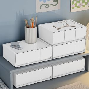 Schubladen Einfacher weißer Desktop Organizer Schubladen Büro Home Kosmetische Briefpapierstapler Stapelstapeler Schreibtisch Platz sparender Organisator