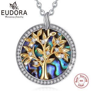 Halsketten Eudora 925 Sterling Silver Tree of Life Halskette Anhänger Einfachheit Natürlicher Abalone Charm Bijoux Accessoires Geschenk für Frauen 481J