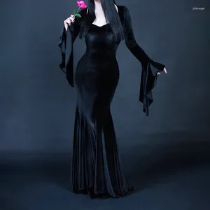 カジュアルドレス吸血鬼エレガントモールゴシックロンググランジパンクフレアスリーブイブニング女性スリムベルベットセクシーパーティーウェアドレス