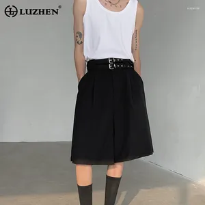 Men's Shorts LUZHEN Belt Decorate Design Personality Trendy Original Summer Solid Color Street Straight Five-point Pants LZ2611