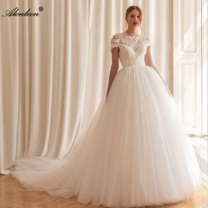 Vestido de baile elegância vestido de noiva de mangas de ombro, vestidos de noiva da princesa da princesa 2024 com pérolas de miçangas rendas