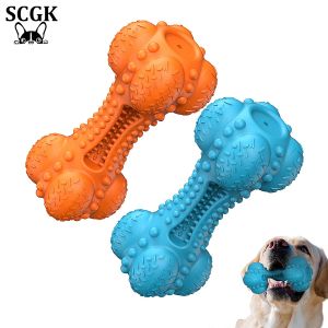 Köpfe Hundespielzeug Naturkautschukspielzeug harte Kauen quietschende Zahnbürstenzähne Reinigen aggressive Training Bone Dog Accessoires SCGK