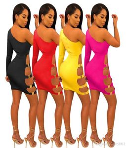 Hisimple 2019 Women Short Mini Dress Ladies Grow Out Solid Sexy Gheath Dresses Club Wear Cocktail Party One Spalla Summer Dres5154416