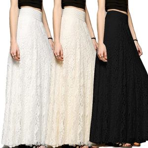 Women Long Lace Maxi Skirt Full Boho Skirt Beach Dress Elegant Fashion Pleated Tulle Skirt Wedding Clothes S-XL 240409