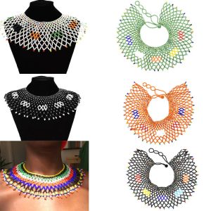 Necklaces Ethnic Tribal Bib Collar Necklace African Colorful Beaded Tassel Choker Necklaces Egyptian Statement Maxi Halloween Jewelry