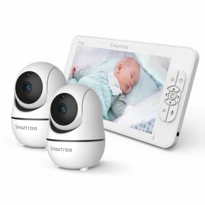 Monitors SM70 7" 720P HD Split Screen Video Baby Monitor No WiFi, Baby Camera Monitor, Hack Proof, Remote Zoom/Pan/Tilt, 4000mAh Battery