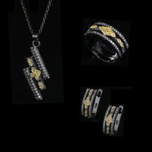 Halsketten Modes schwarzes Goldschmuck Set klassisch geometrische unregelmäßige Ring Halskette Ohrringe Fashion Party Schmuckset Set