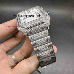 Роскошные часы Top Face Mans Iceed Out Diamonds Watch Roman Silver Case White Numera