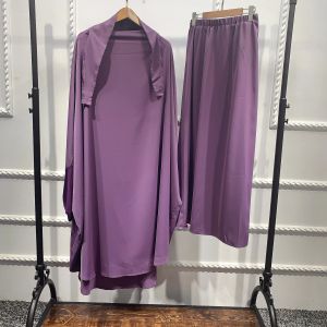 Kläder ramadan muslimska kvinnor bönklänning Eid Jilbab Plain Abayas Khimar toppar kjol 2 stycke uppsättningar kvinnlig lång hijab mantel islam kläder