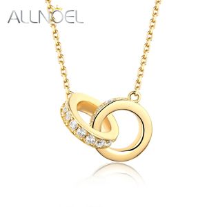 Halsband Allnoel Double Circle Pendant 925 Sterling Silver Necklace For Women Zircon CZ Eternity Interlocking Hoop Infinity Fine Jewelry