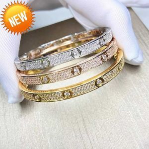 luxury top fine brand pure 925 sterling silver jewelry for women easy lock bangle rose yellow gold full diamond love bangle weddin262v