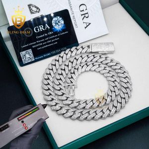 Certyfikat GRA Miami Cuban Chain 15 mm srebrny mrożony mrożony moissanite kubańska łańcuch hip popowy biżuteria