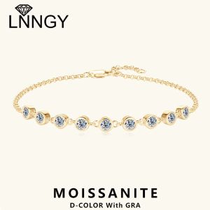 Strands Lnngy 3mm Bezel Moissanite Bracciale certificato 925 bracciali a catena in argento sterling per donne Grils Regalo per gioielli a mano regolabile