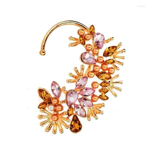 Brincos de costas Strass exagerado cristal de cristal de flor grande clipe de clipe para mulheres Moda Vintage Jewelry Gifts