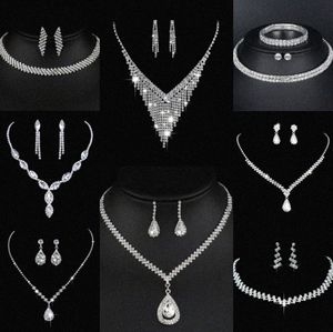 Wertvolles Labor Diamantschmuck Set Sterling Silber Hochzeit Halskette Ohrringe für Frauen Braut Engagement Schmuck Geschenk W6OT#